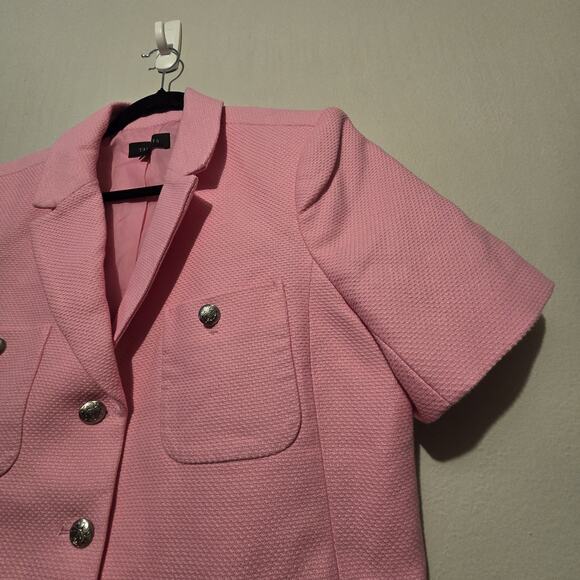 Talbots Texture Blazer Jacket Women 16 Pink Short Sleeve Cropped Coquette - Picture 4 of 10
